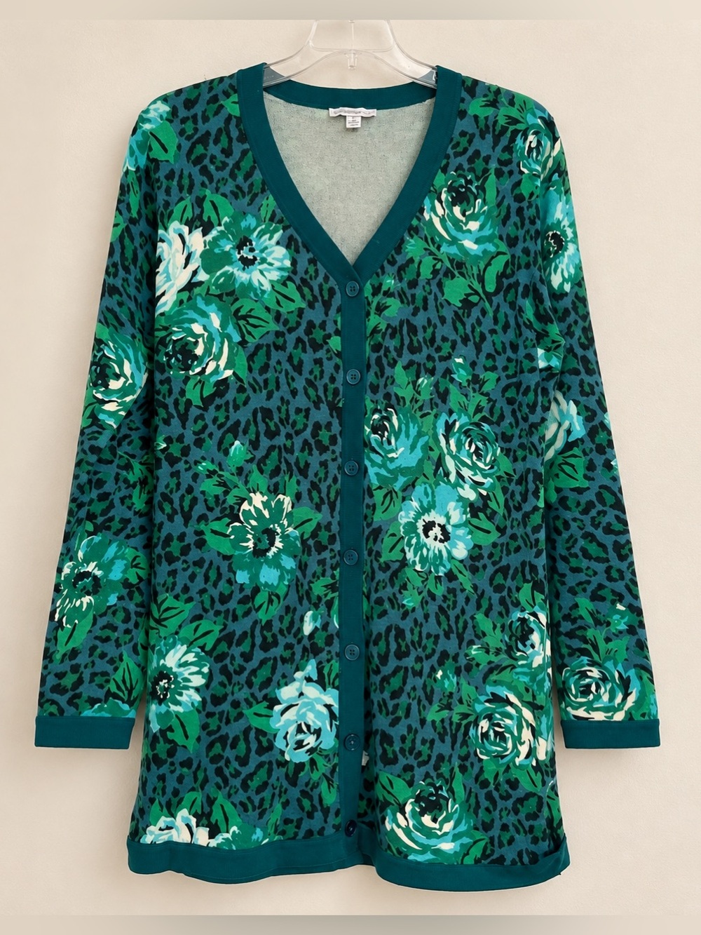 Green Statement Animal Floral Cardigan--Elevated Basics Luxe NWT S #2385